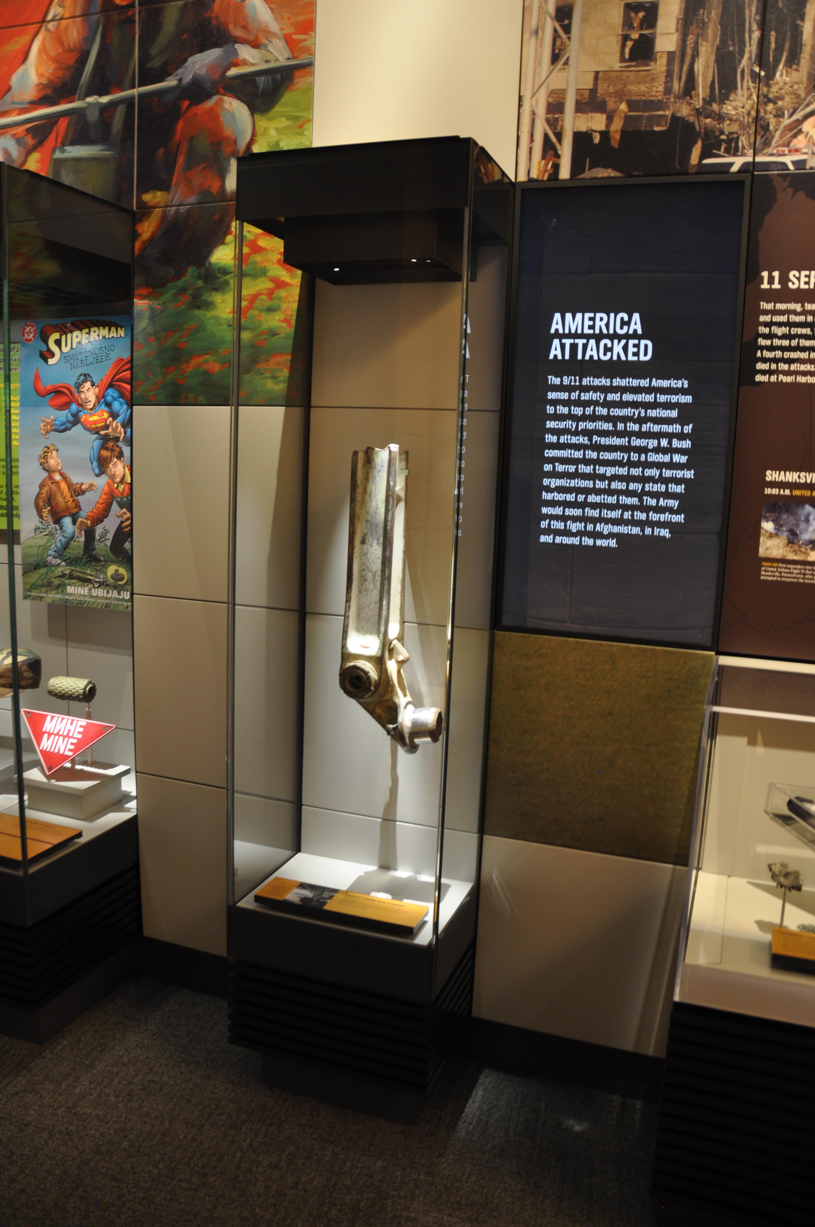 Exhibit of an airplane part from September 11 attacks in New York